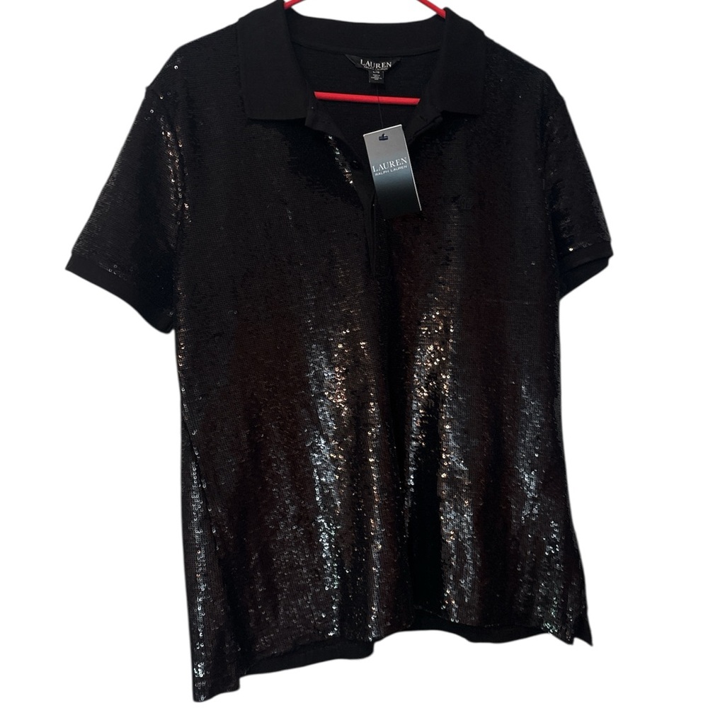 Ralph Lauren Black Sequin Polo Button Down Shirt